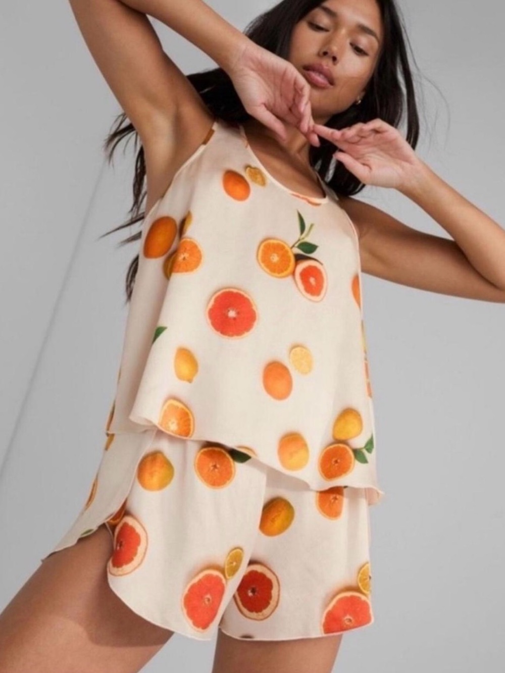 Lunya Washable Silk Tulip Back Set XS Citrus Fruit Pajamas